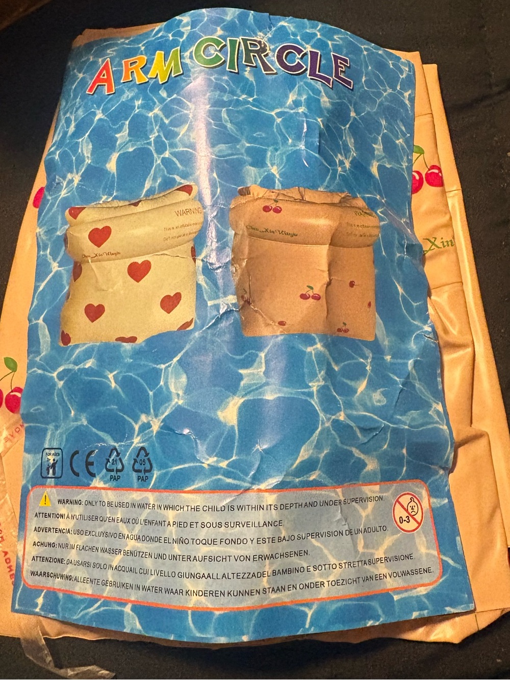 Arm Circle Inflatable Swim Arm Bands - Peach with Red Hearts